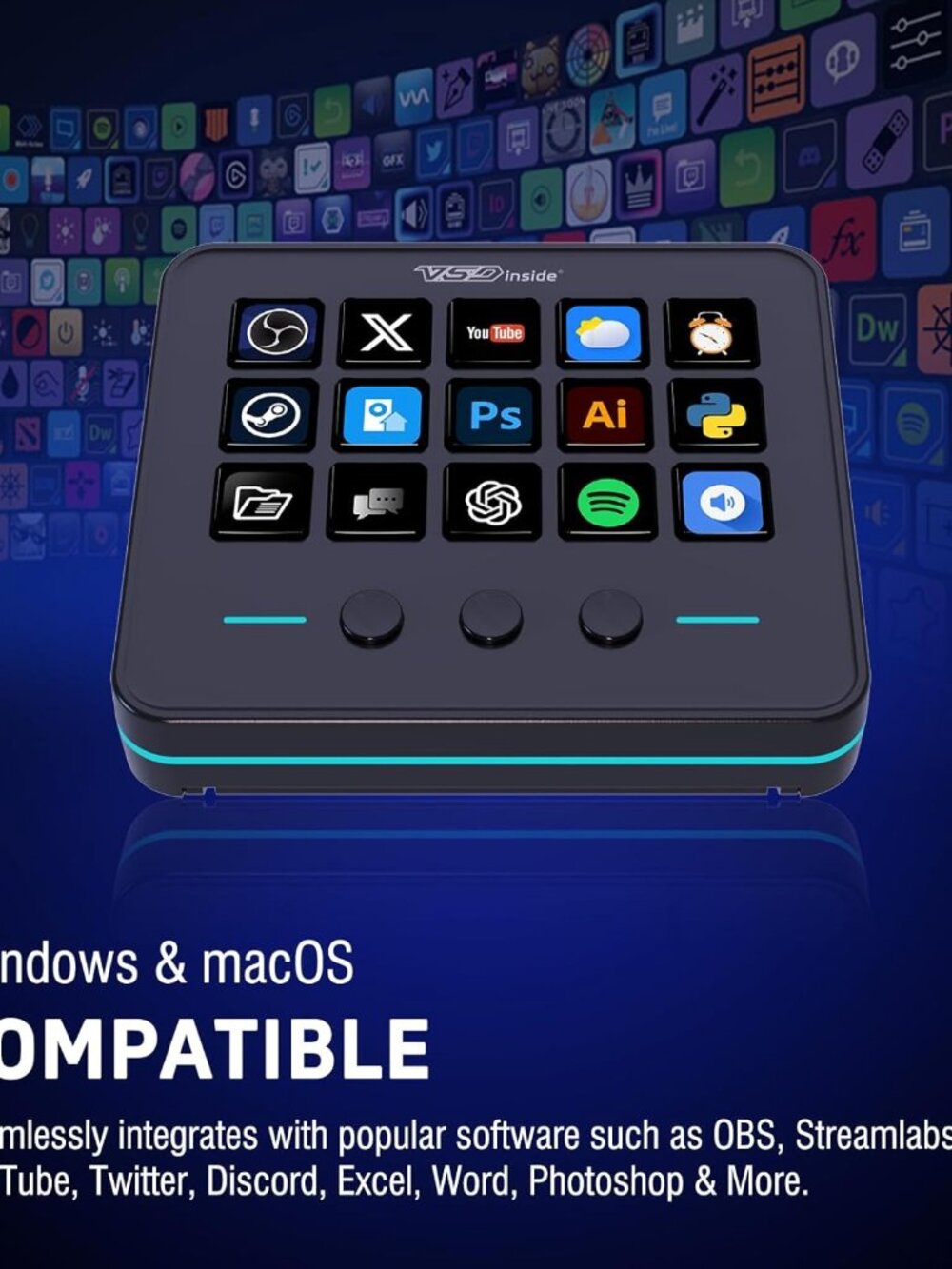Macro Keypad, Stream Controller Deck Gaming Streaming Shortcut Keyboard, 18 Prog - Picture 7 of 9